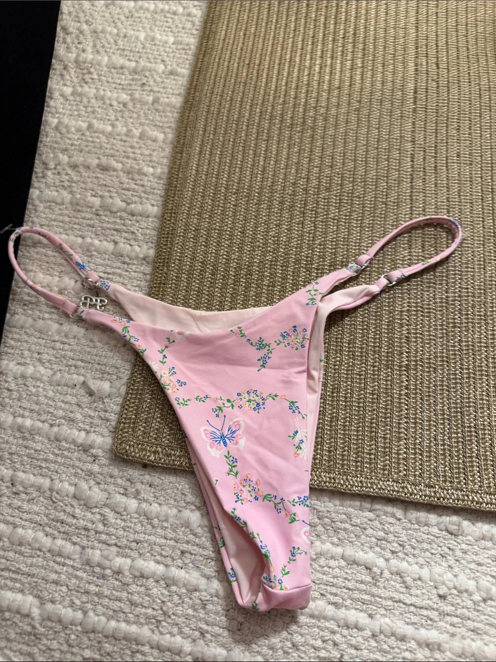 Frankies Bikinis Pink Butterfly Floral Triangle Bikini Set L Top M Bottom
